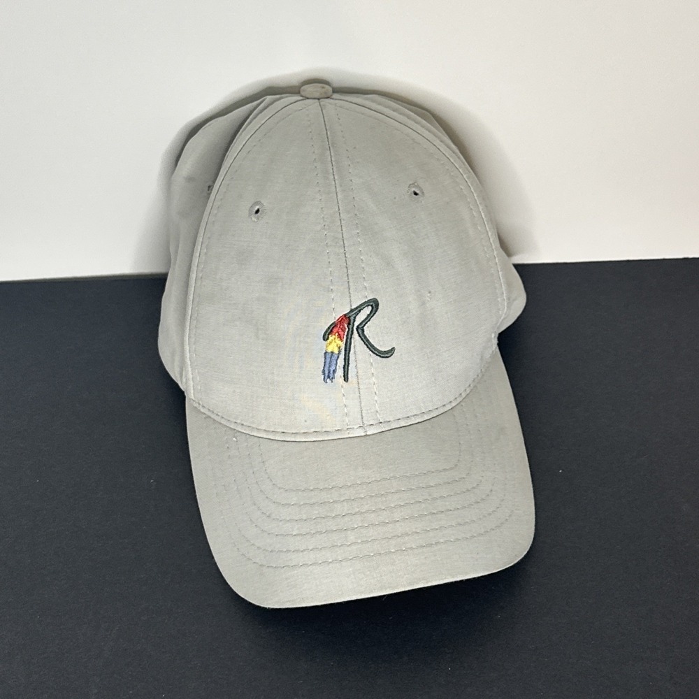 R Feather Golf Hat Cap Strap Back Beige Legendary Adjustable